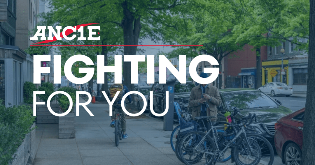 Graphic for ANC 1E that says "Fighting for You" with a picture of bicycles in Park View as background